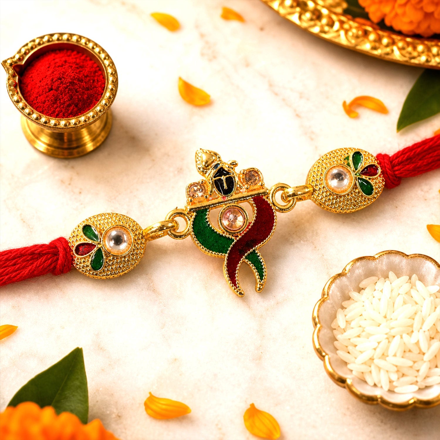 Designer Pair Kundan Beads Rakhi for Brother Bhai Raksha Bandhan Festival Special Gift
