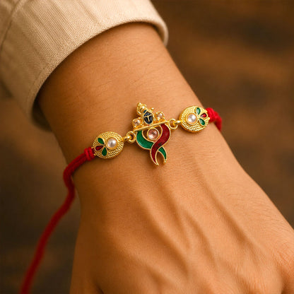 Designer Pair Kundan Beads Rakhi for Brother Bhai Raksha Bandhan Festival Special Gift