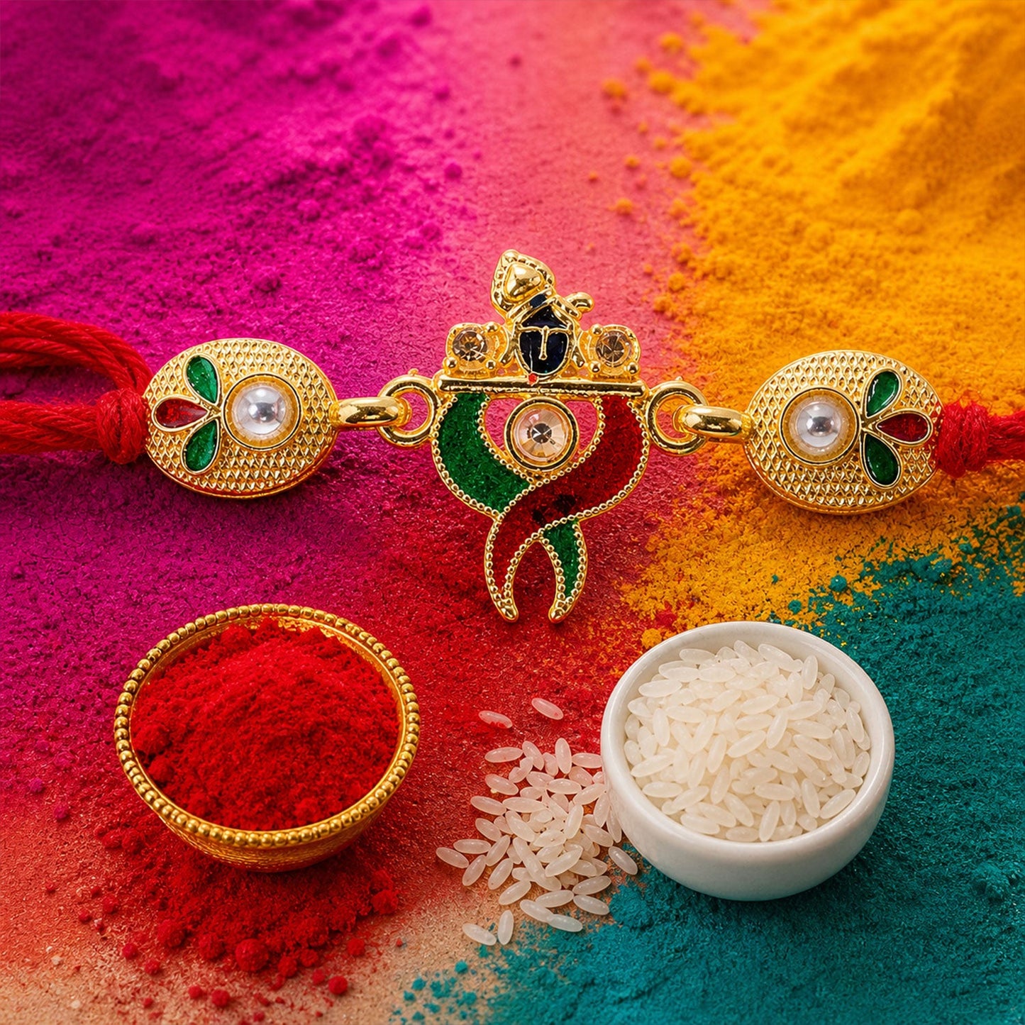 Designer Pair Kundan Beads Rakhi for Brother Bhai Raksha Bandhan Festival Special Gift