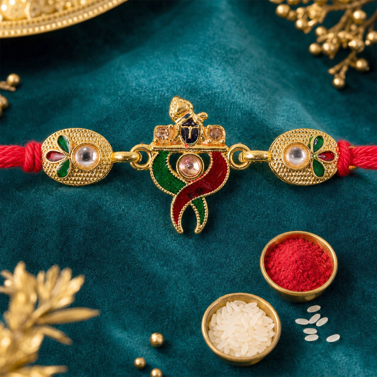Designer Pair Kundan Beads Rakhi for Brother Bhai Raksha Bandhan Festival Special Gift