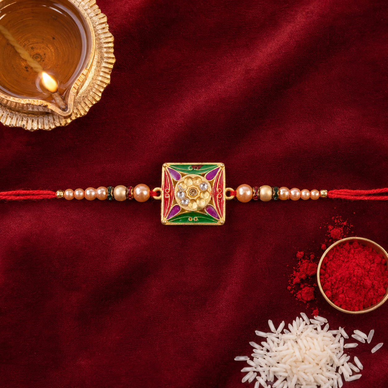 Premium Style Floral Stone Traditional Rakhi for Brother