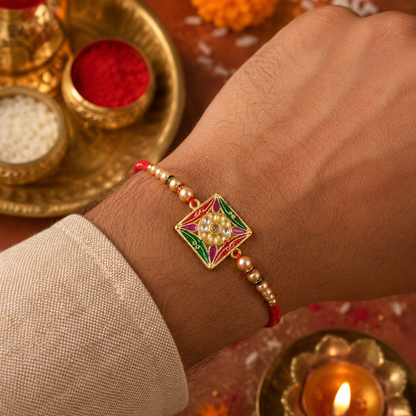 Premium Style Floral Stone Traditional Rakhi for Brother
