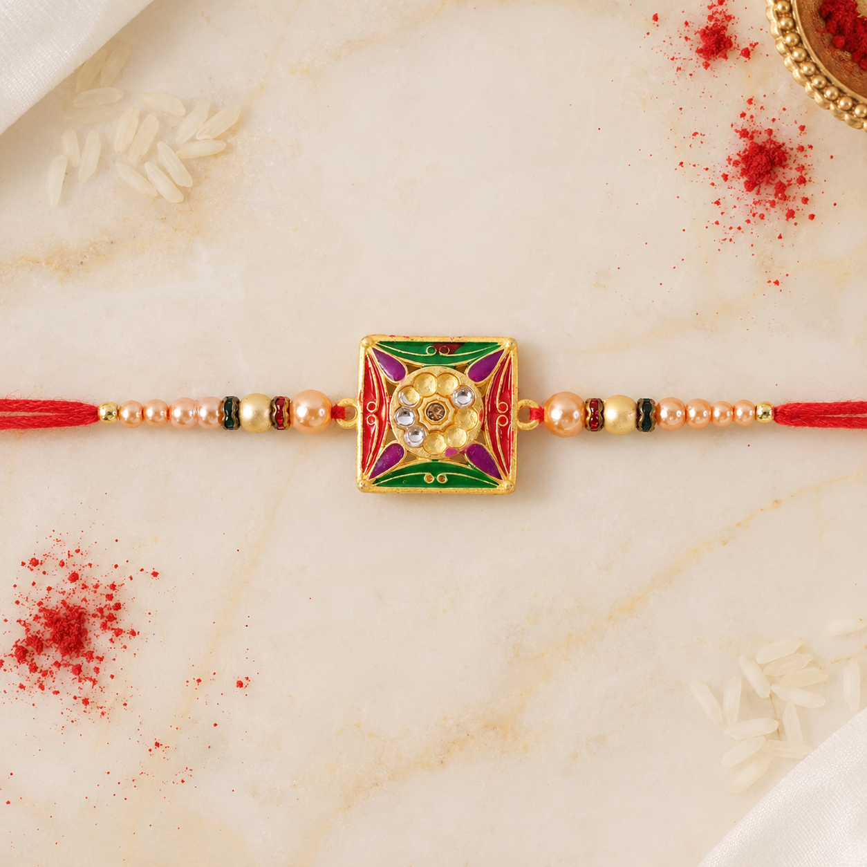 Premium Style Floral Stone Traditional Rakhi for Brother
