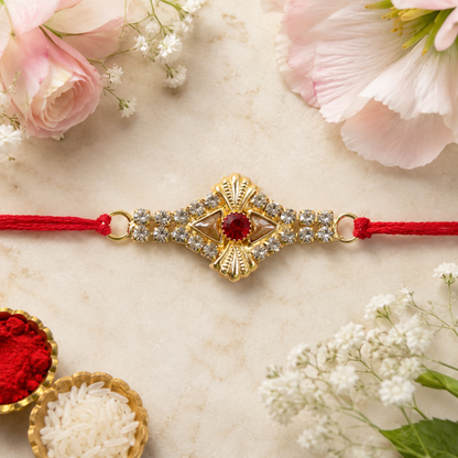 Floral Square Stone Studded Premium Designer Rakhi for Brother