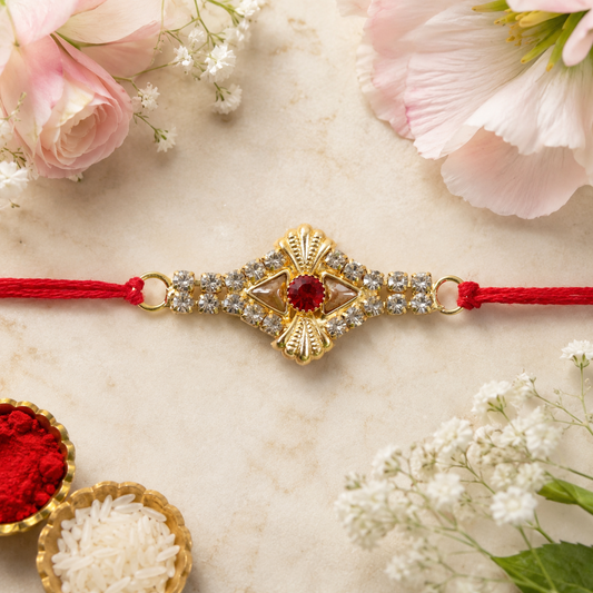 Floral Square Stone Studded Premium Designer Rakhi for Brother