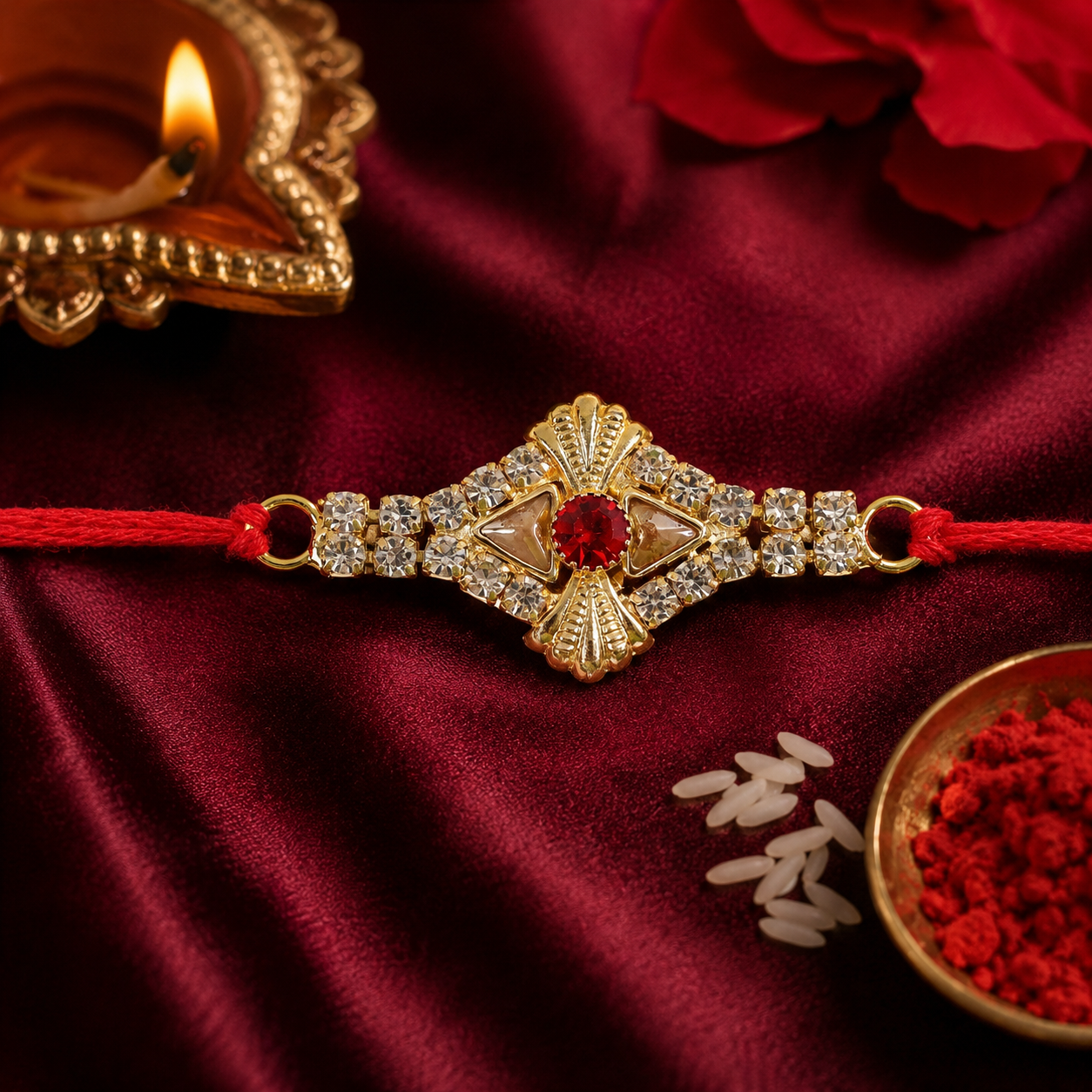 Floral Square Stone Studded Premium Designer Rakhi for Brother