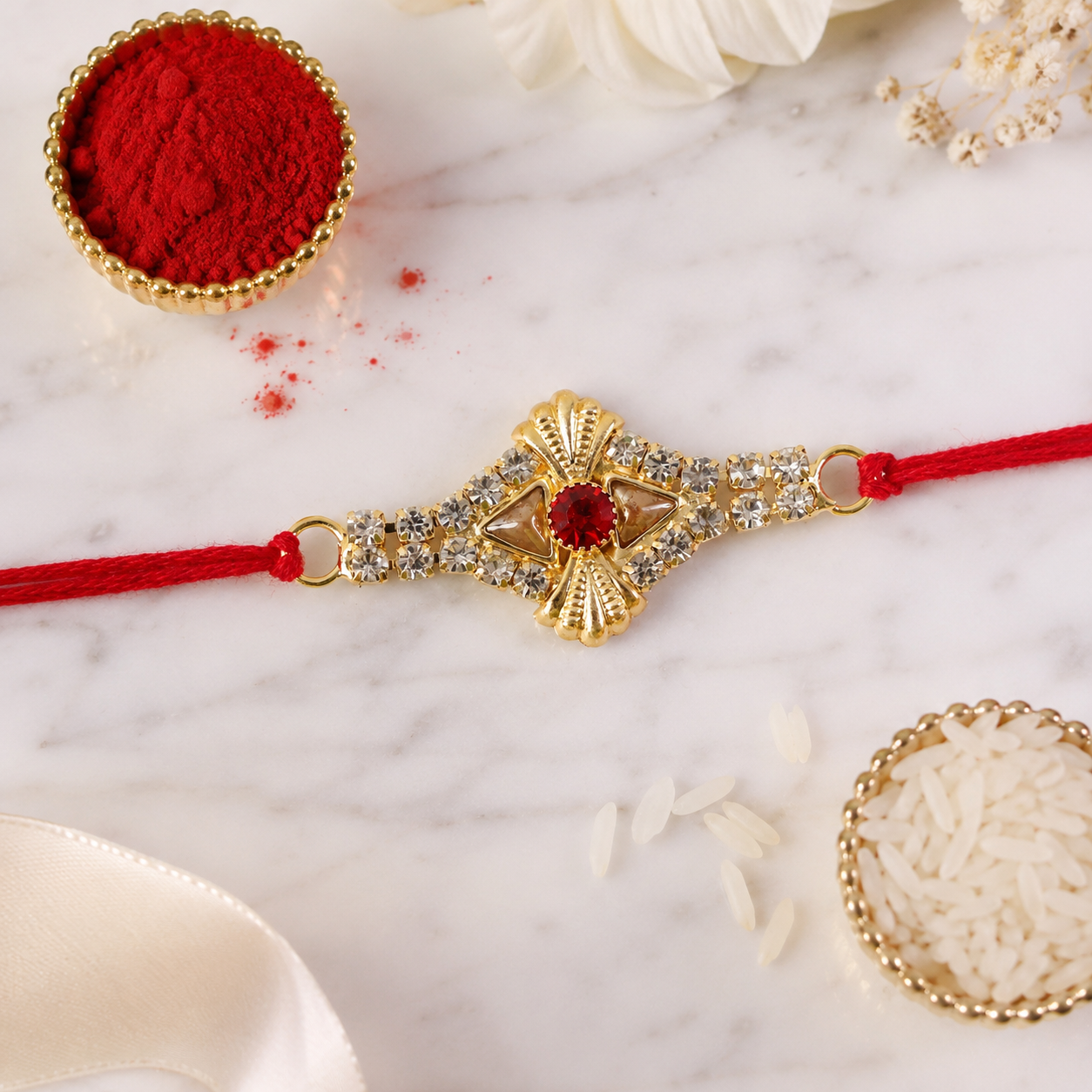 Floral Square Stone Studded Premium Designer Rakhi for Brother