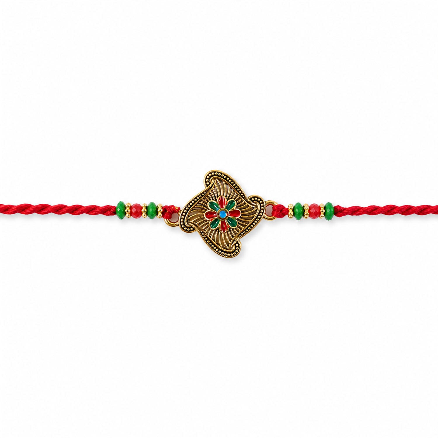 Floral Square Stone Studded Premium Designer Rakhi for Brother