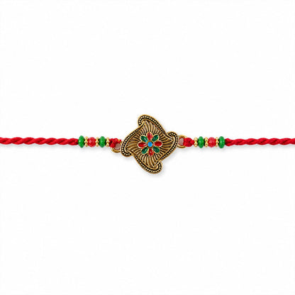 Floral Square Stone Studded Premium Designer Rakhi for Brother