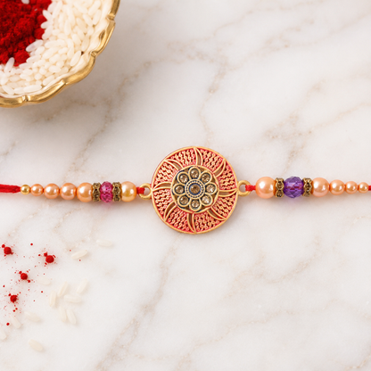 Round Medallion Stone Studded Premium Designer Rakhi for Brother