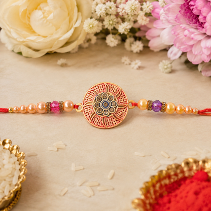 Round Medallion Stone Studded Premium Designer Rakhi for Brother