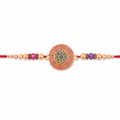 Round Medallion Stone Studded Premium Designer Rakhi for Brother