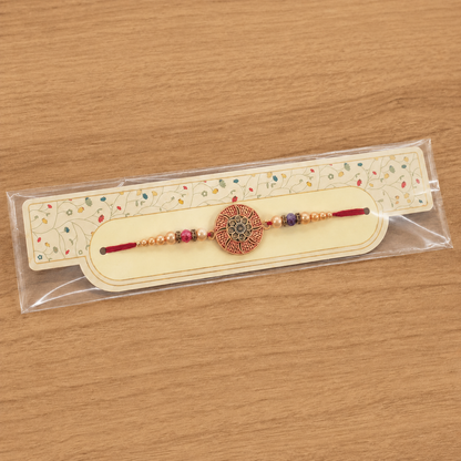 Round Medallion Stone Studded Premium Designer Rakhi for Brother