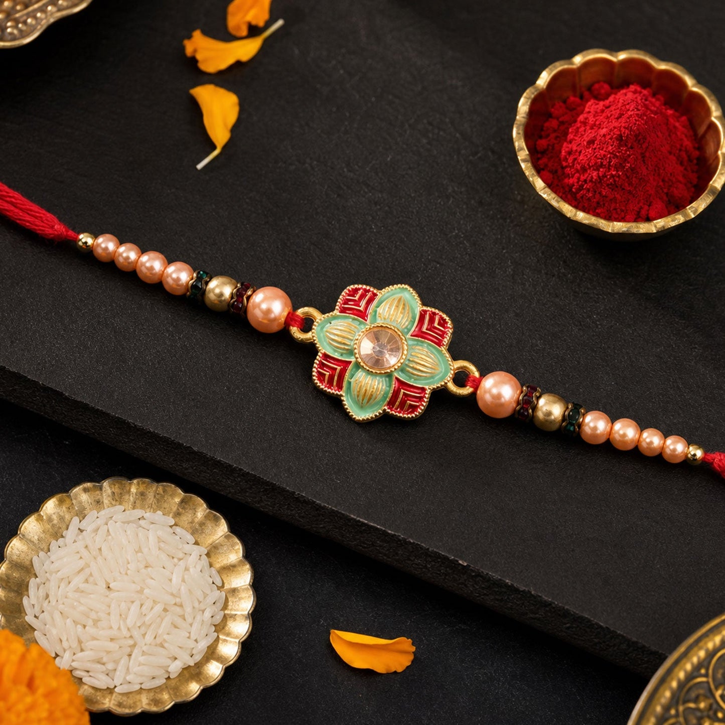 Premium Floral Clover Motif Beaded Premium Designer Rakhi for Brother
