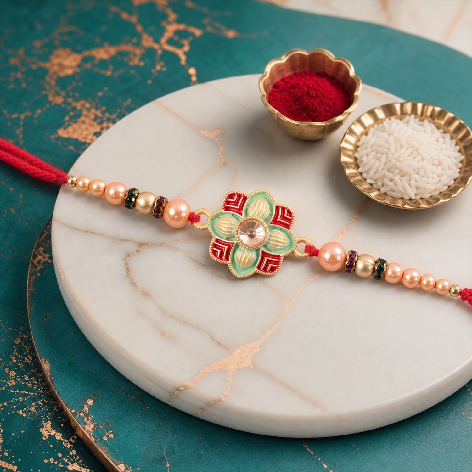 Premium Floral Clover Motif Beaded Premium Designer Rakhi for Brother