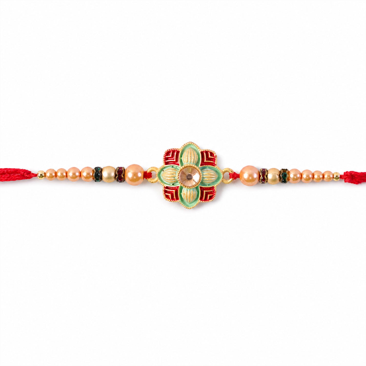 Premium Floral Clover Motif Beaded Premium Designer Rakhi for Brother