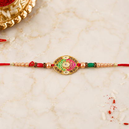 Premium Floral Round Beaded Designer Traditional Rakhi for Brother