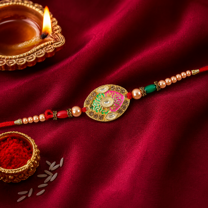 Premium Floral Round Beaded Designer Traditional Rakhi for Brother