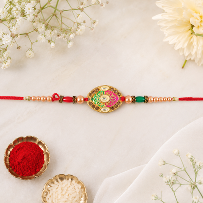 Premium Floral Round Beaded Designer Traditional Rakhi for Brother