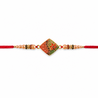 Designer Enamel Diamond Rakhi with Pearl Beadwork – Rakhi for Brother