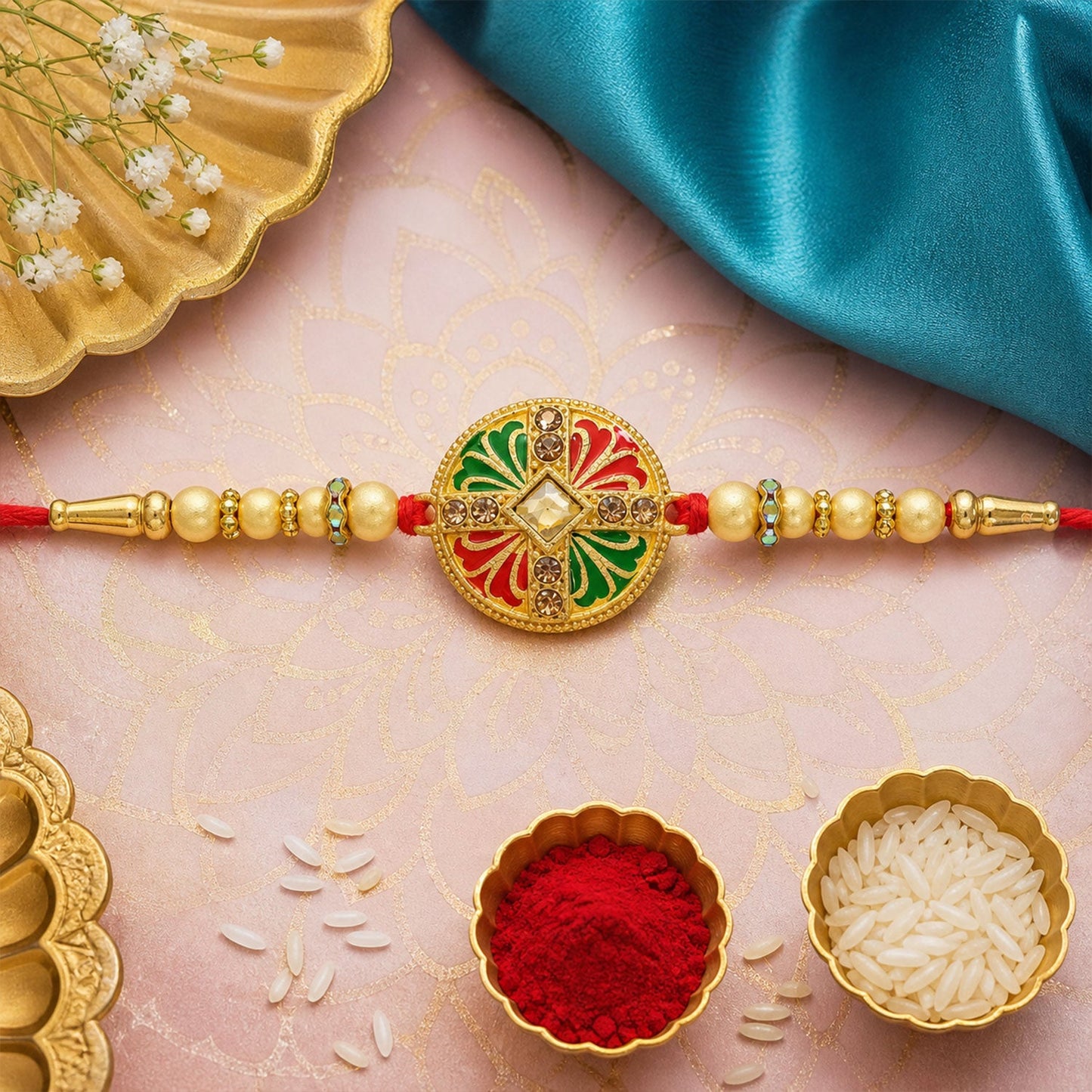 Round Floral Medallion Designer Premium Traditional Rakhi for Brother