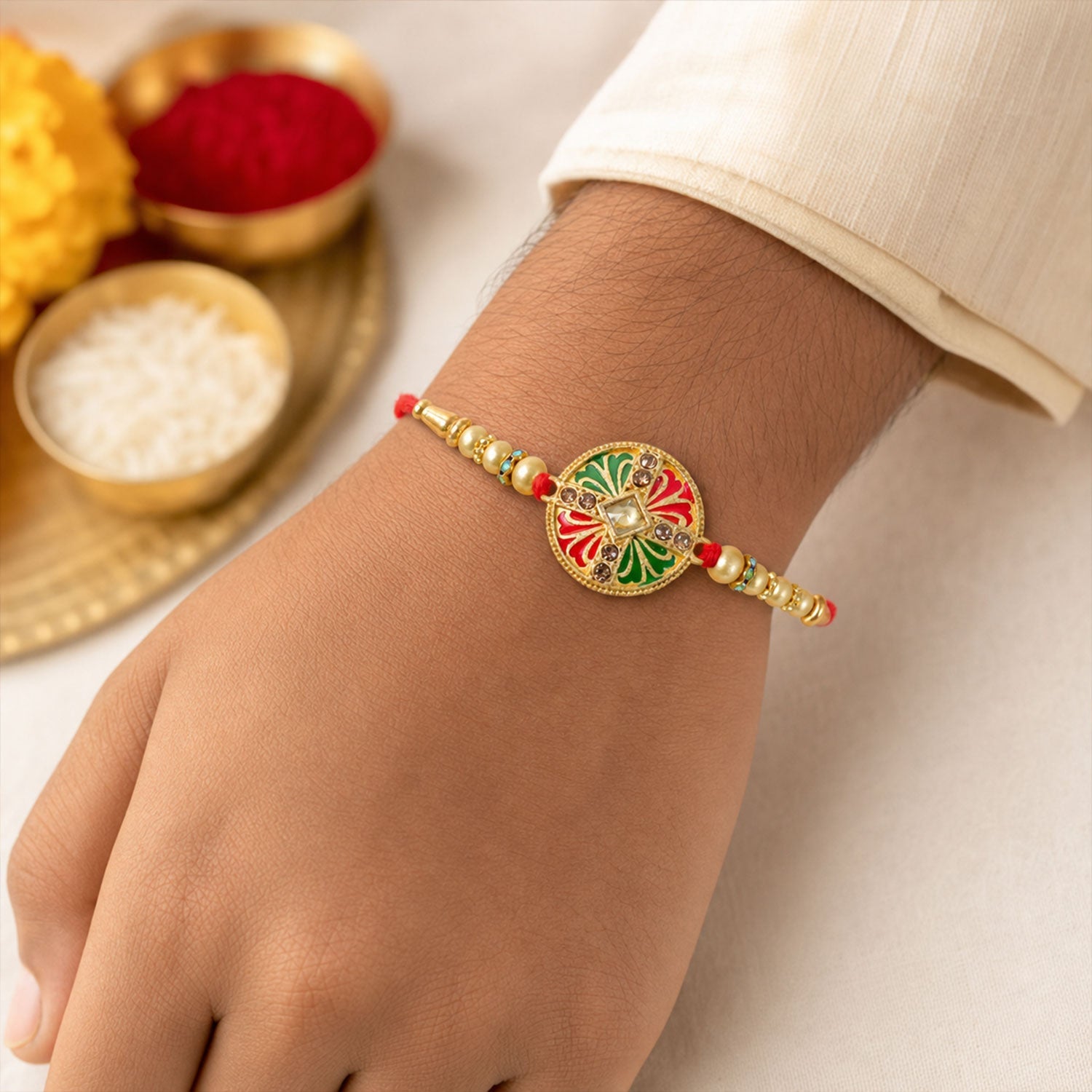 Round Floral Medallion Designer Premium Traditional Rakhi for Brother