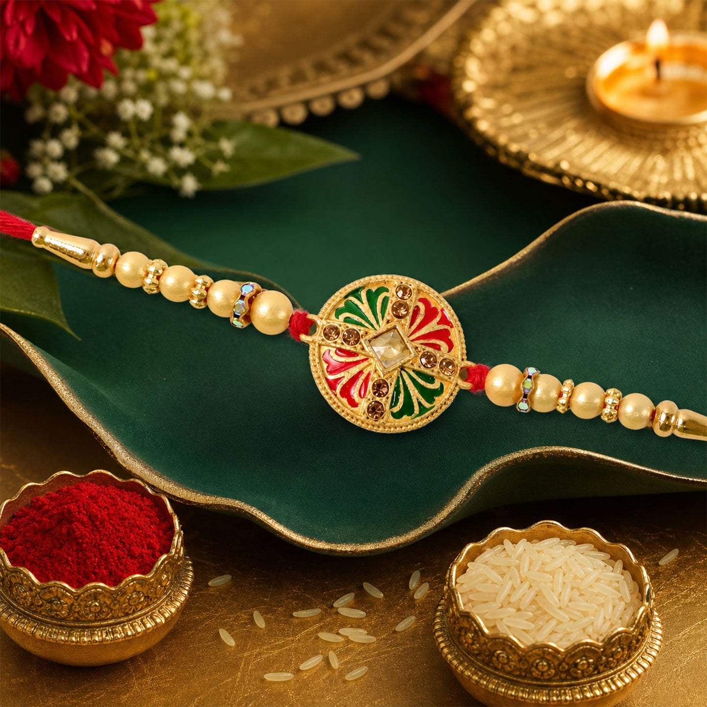 Round Floral Medallion Designer Premium Traditional Rakhi for Brother