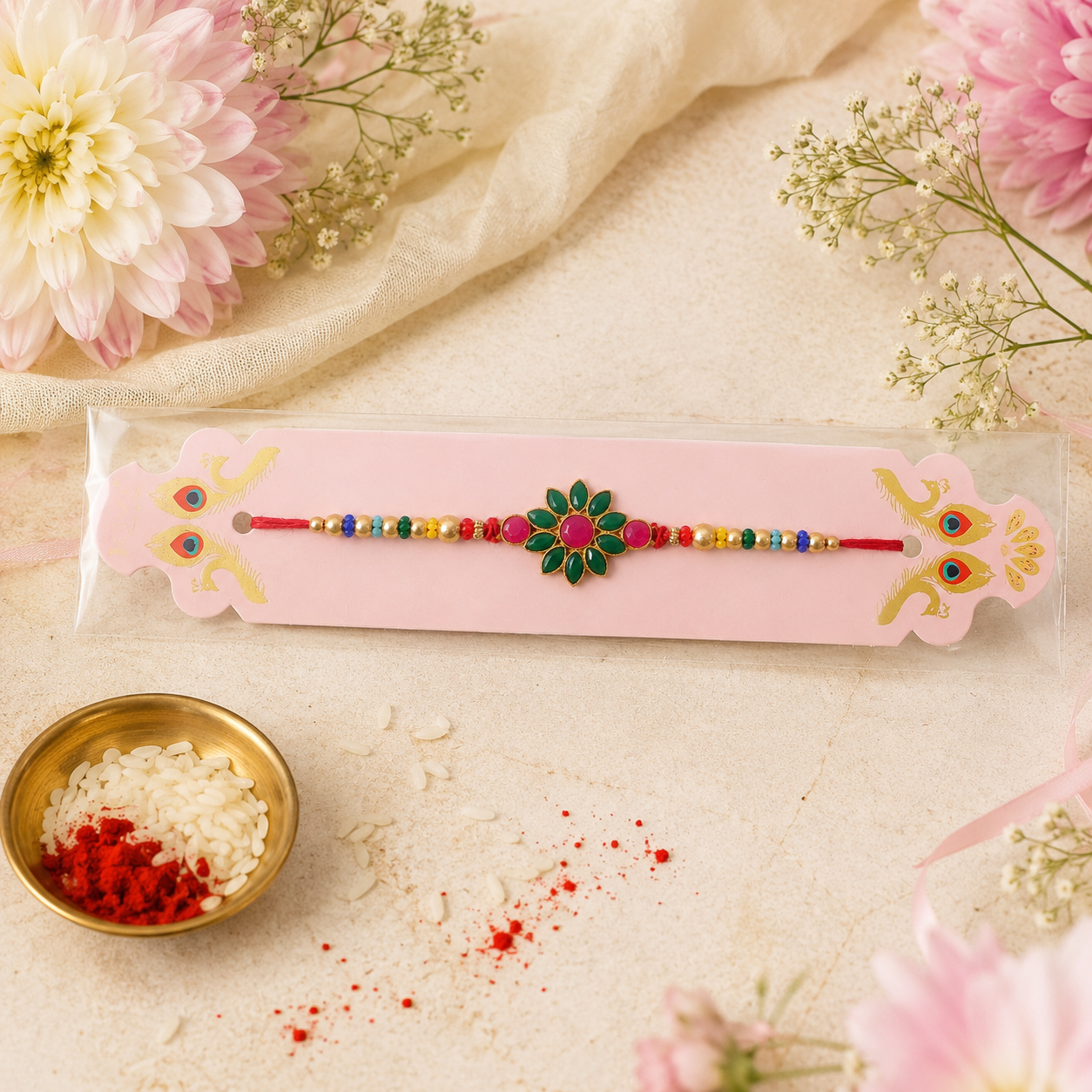 Premium Floral Clover Motif Beaded Designer Rakhi for Brother
