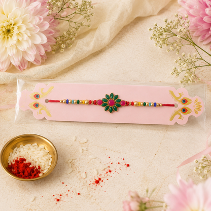 Premium Floral Clover Motif Beaded Designer Rakhi for Brother
