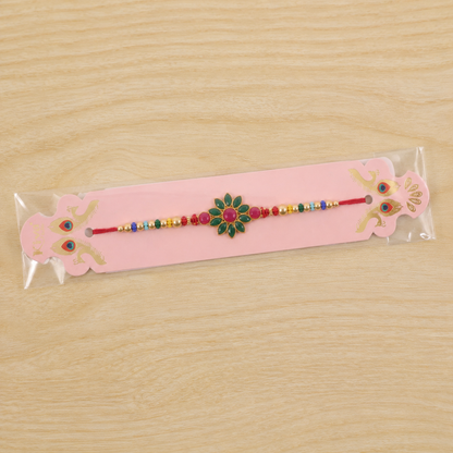 Premium Floral Clover Motif Beaded Designer Rakhi for Brother