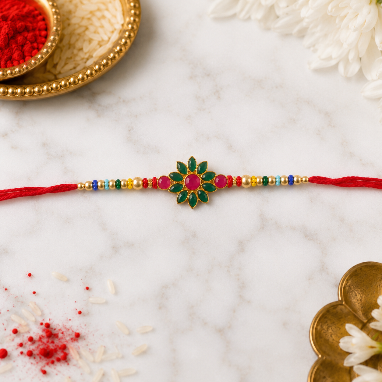 Premium Floral Clover Motif Beaded Designer Rakhi for Brother