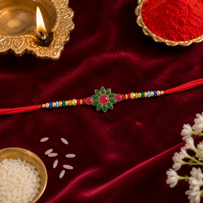 Premium Floral Clover Motif Beaded Designer Rakhi for Brother