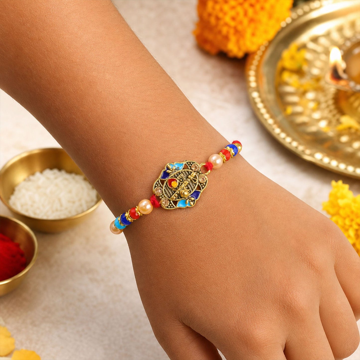 Royal Kundan Multicolor Rakhi for Brother Bhai Raksha Bandhan Festival Special Gift