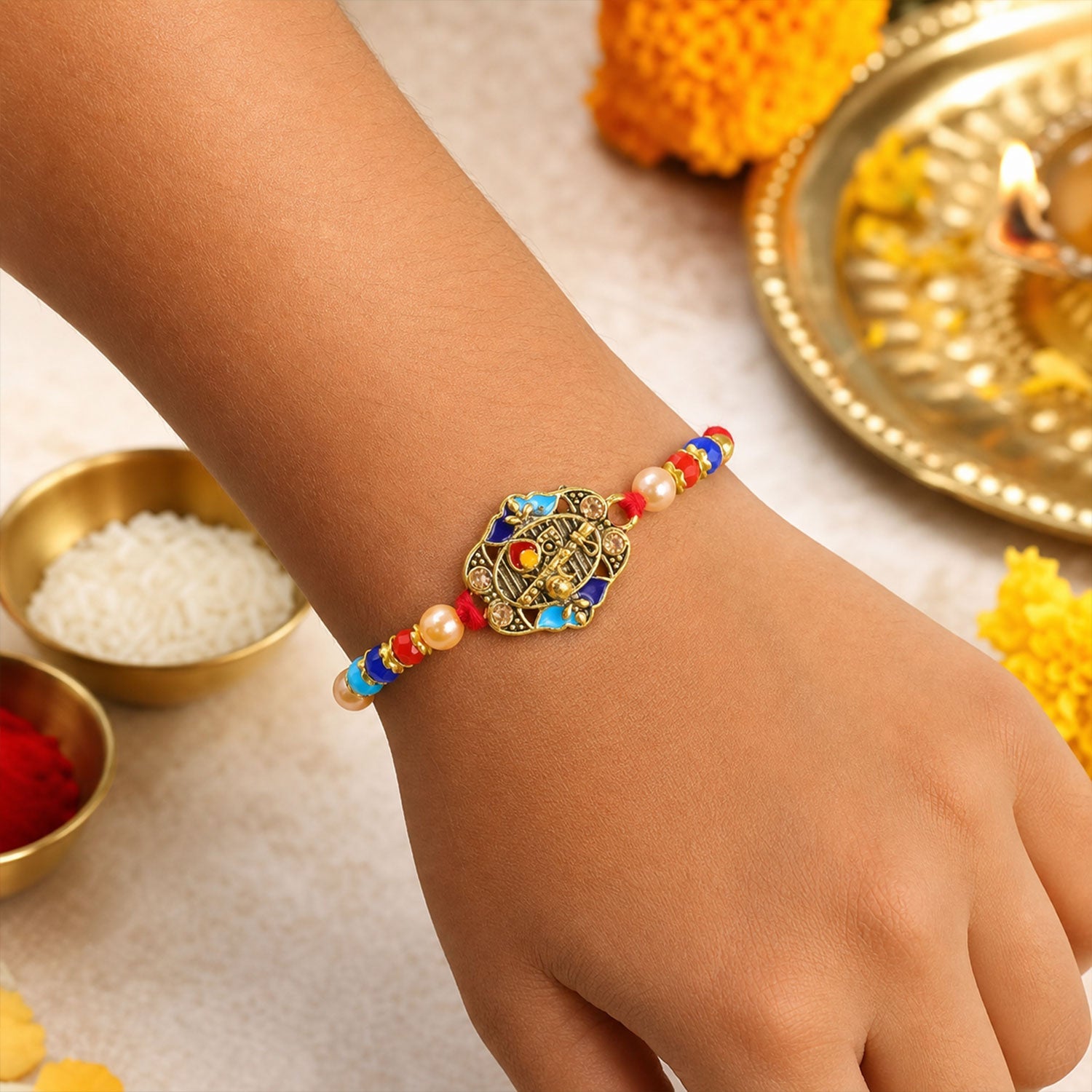 Royal Kundan Multicolor Rakhi for Brother Bhai Raksha Bandhan Festival Special Gift
