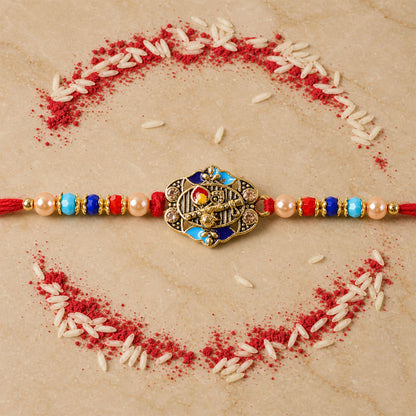 Royal Kundan Multicolor Rakhi for Brother Bhai Raksha Bandhan Festival Special Gift