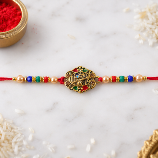 Premium Krishna Flute Motif Beaded Designer Rakhi for Brother