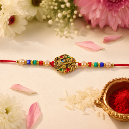 Premium Krishna Flute Motif Beaded Designer Rakhi for Brother
