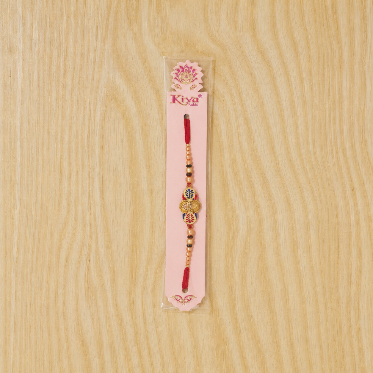 Premium Traditional Leaf Motif Pearl Beads Designer Rakhi For Brother