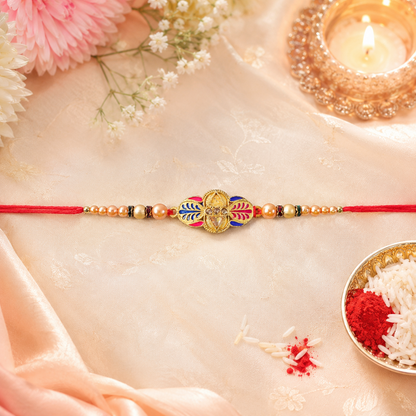 Premium Traditional Leaf Motif Pearl Beads Designer Rakhi For Brother