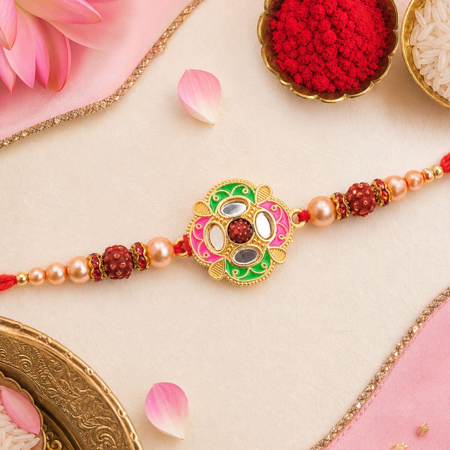 Premium Floral Stone Studded Designer Premium Traditional Rakhi for Brother