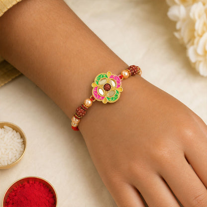 Premium Floral Stone Studded Designer Premium Traditional Rakhi for Brother