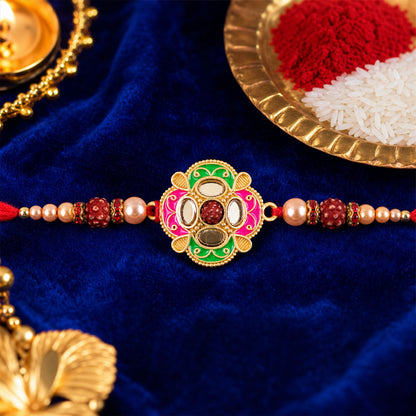 Premium Floral Stone Studded Designer Premium Traditional Rakhi for Brother