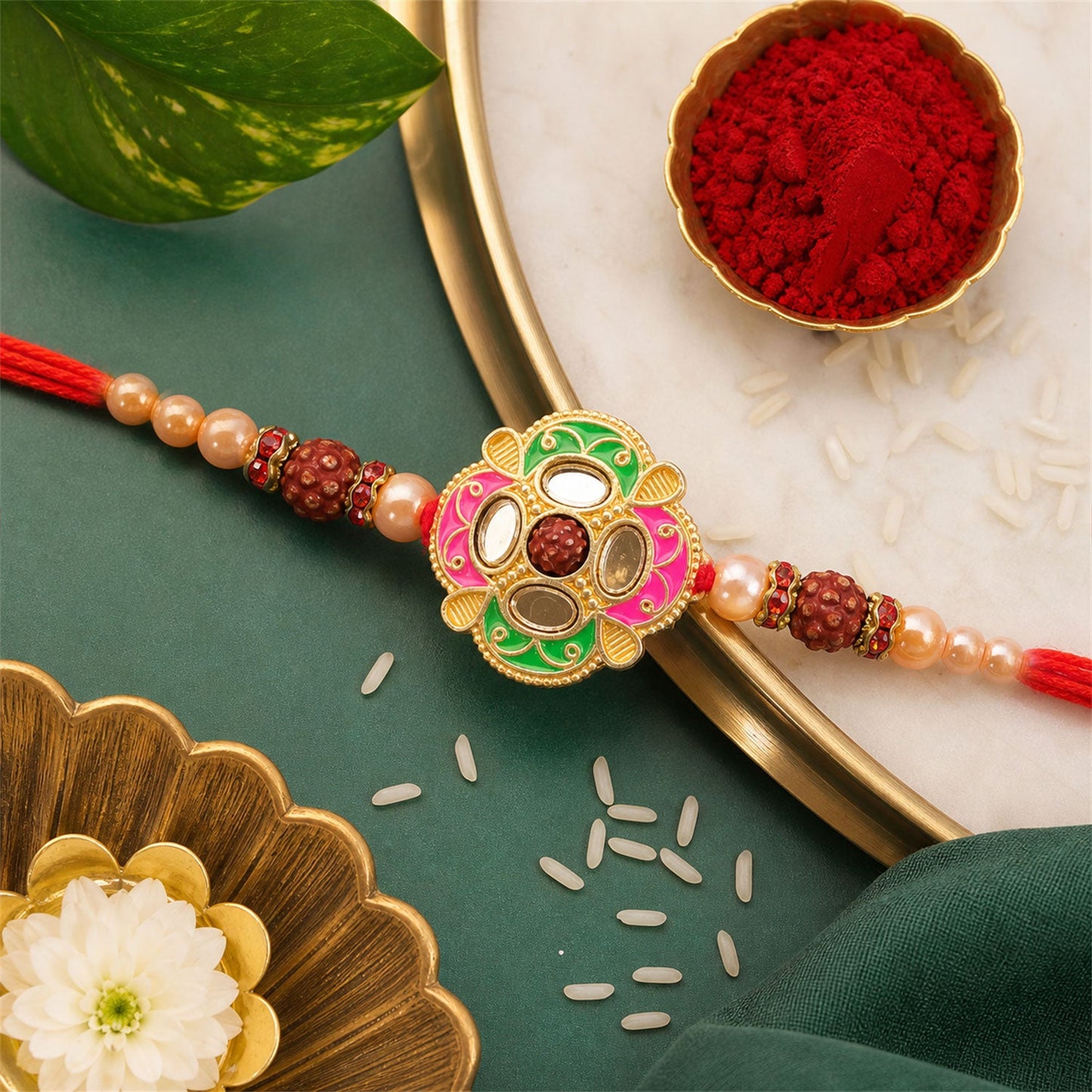 Premium Floral Stone Studded Designer Premium Traditional Rakhi for Brother