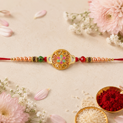 Round Mandala Beaded Designer Premium Traditional Rakhi for Brother