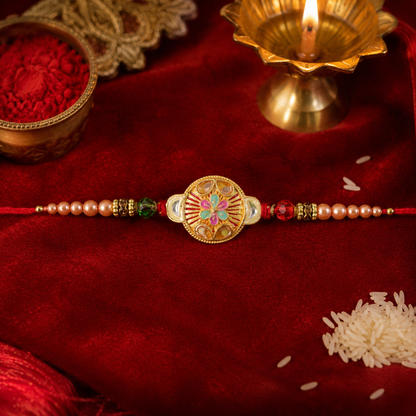 Round Mandala Beaded Designer Premium Traditional Rakhi for Brother
