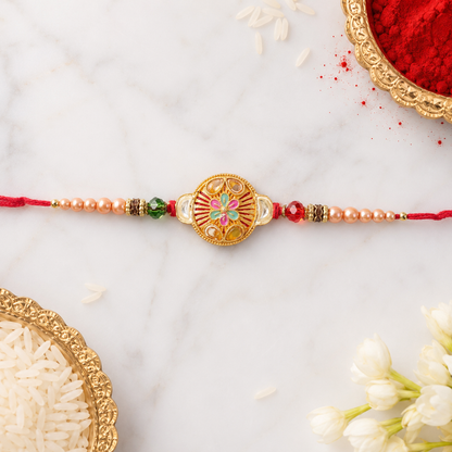 Round Mandala Beaded Designer Premium Traditional Rakhi for Brother