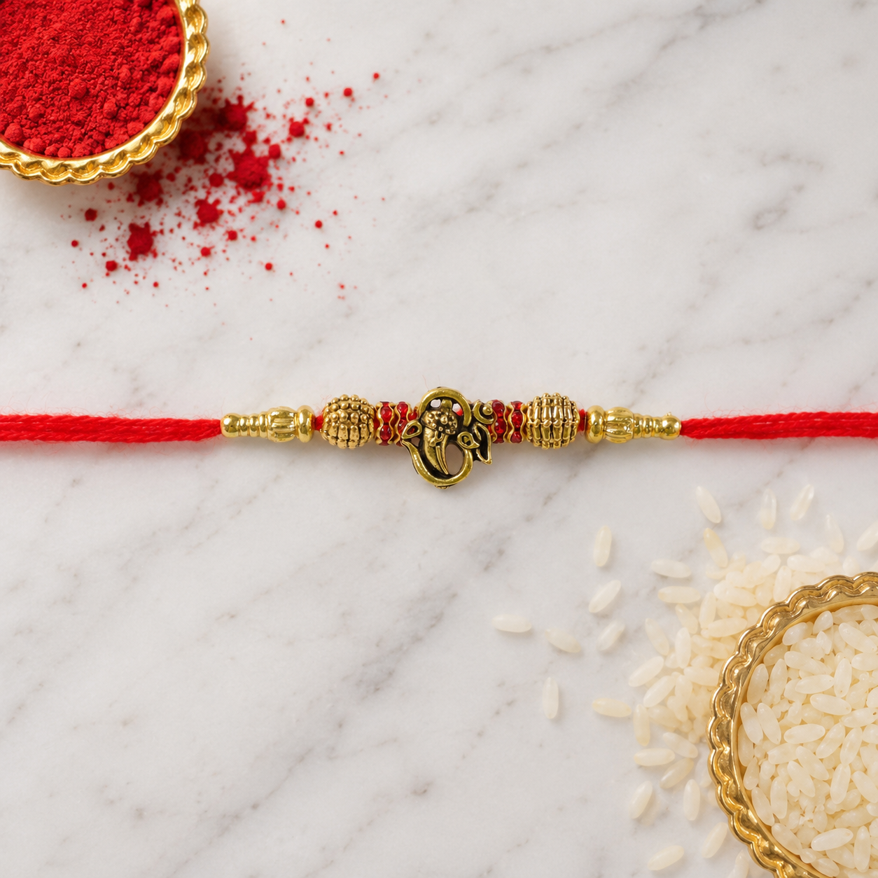 Traditional Ganesha Charm Beaded Premium Designer Rakhi for Brother
