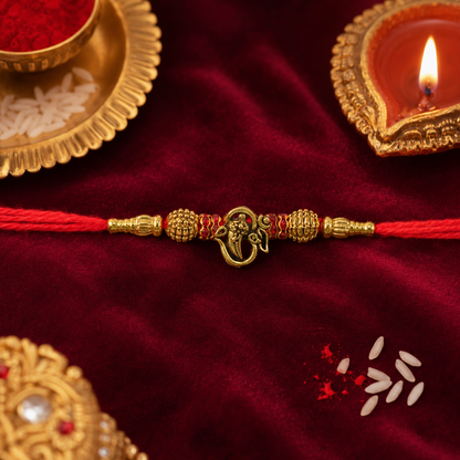 Traditional Ganesha Charm Beaded Premium Designer Rakhi for Brother