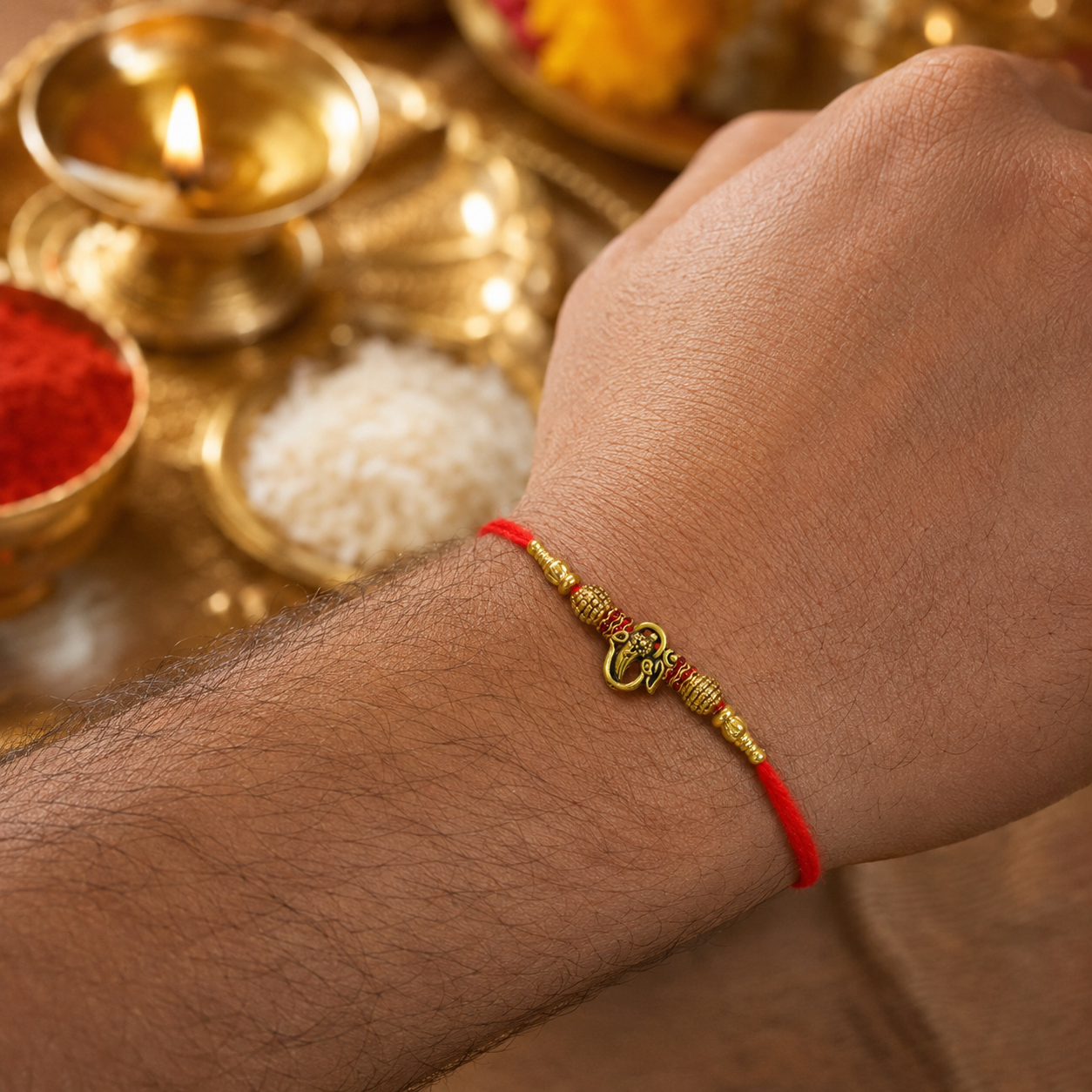 Traditional Ganesha Charm Beaded Premium Designer Rakhi for Brother
