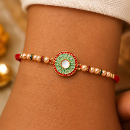 Premium Round Floral Medallion Designer Traditional Rakhi for Brother